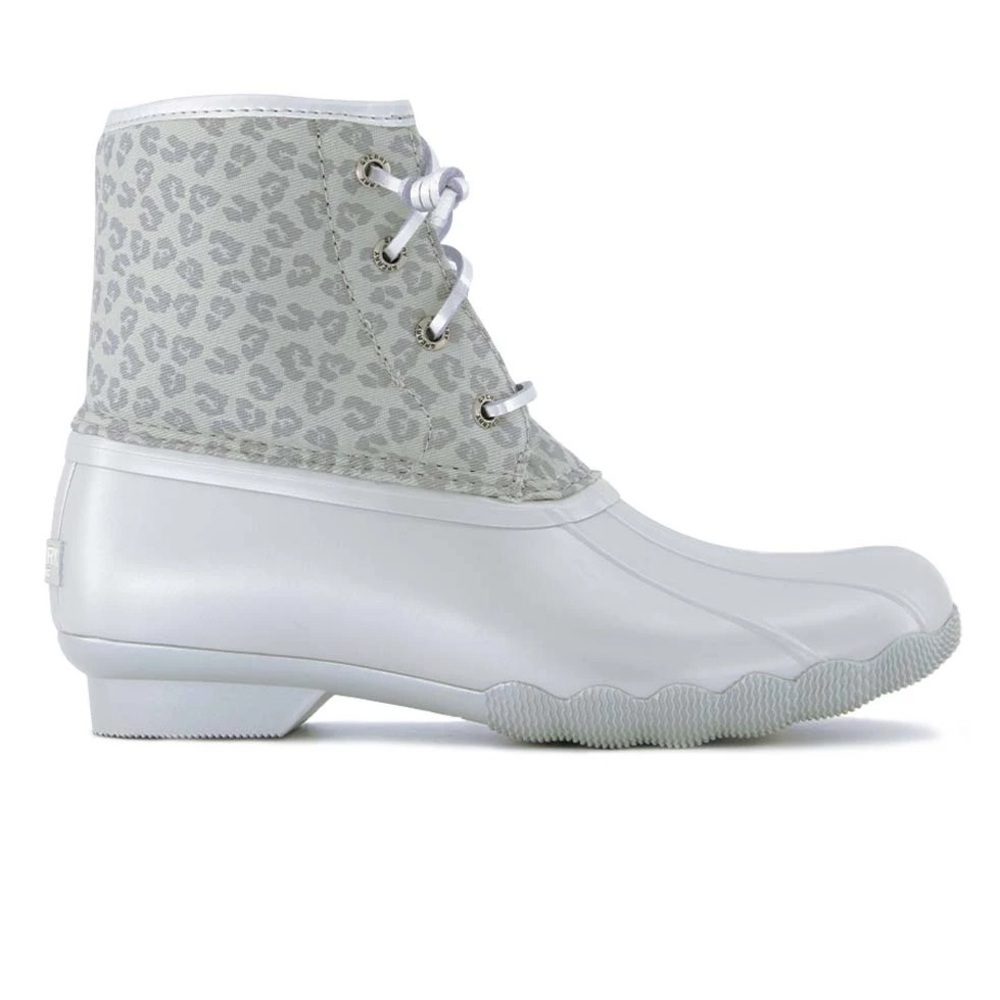 Sperry Kids Saltwater Boot Grey Leopard Silver Duck Boot Big Girls Size 6 NEW - Picture 2 of 9
